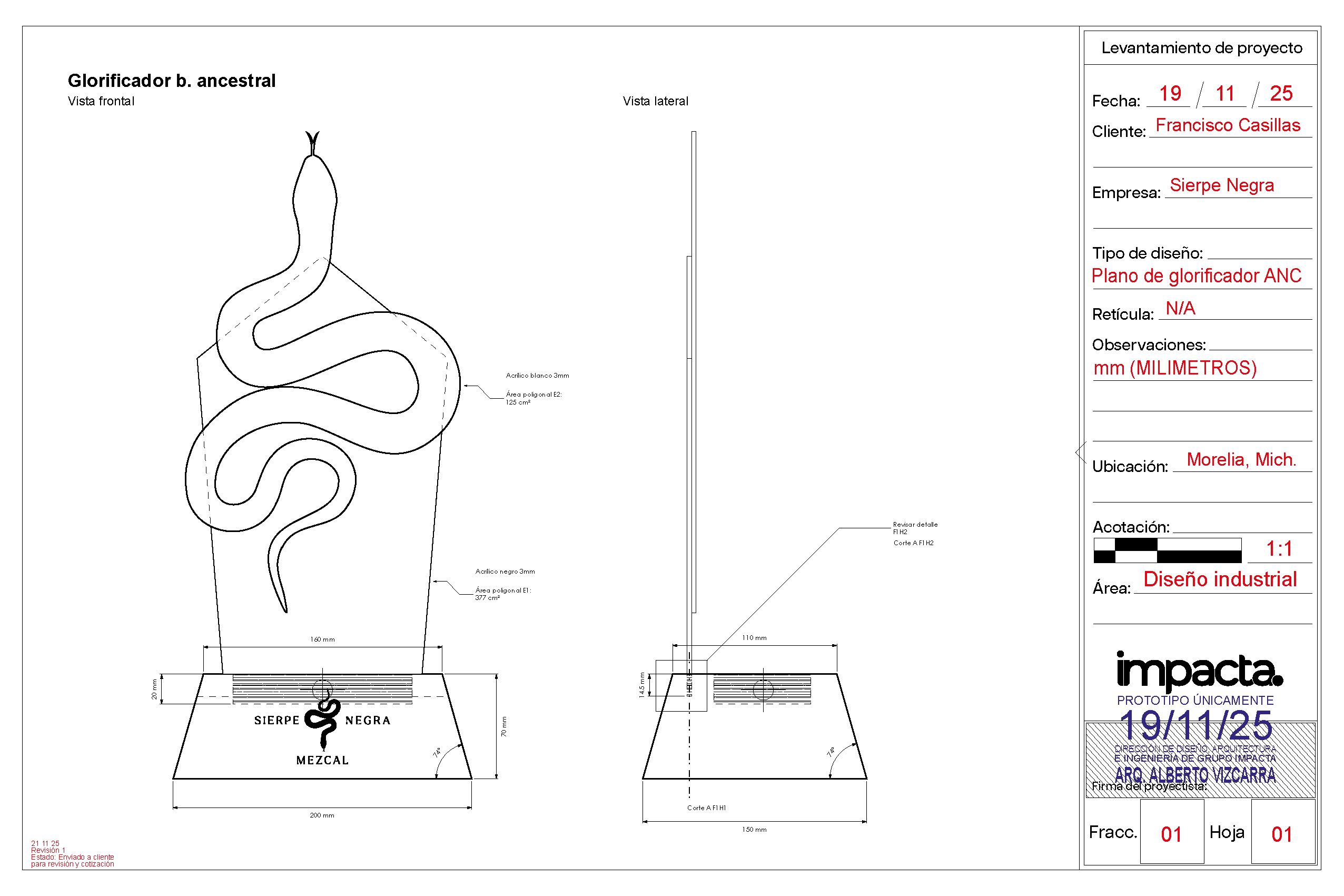 Diseño de glorificador para Mezcal Sierpe Negra
