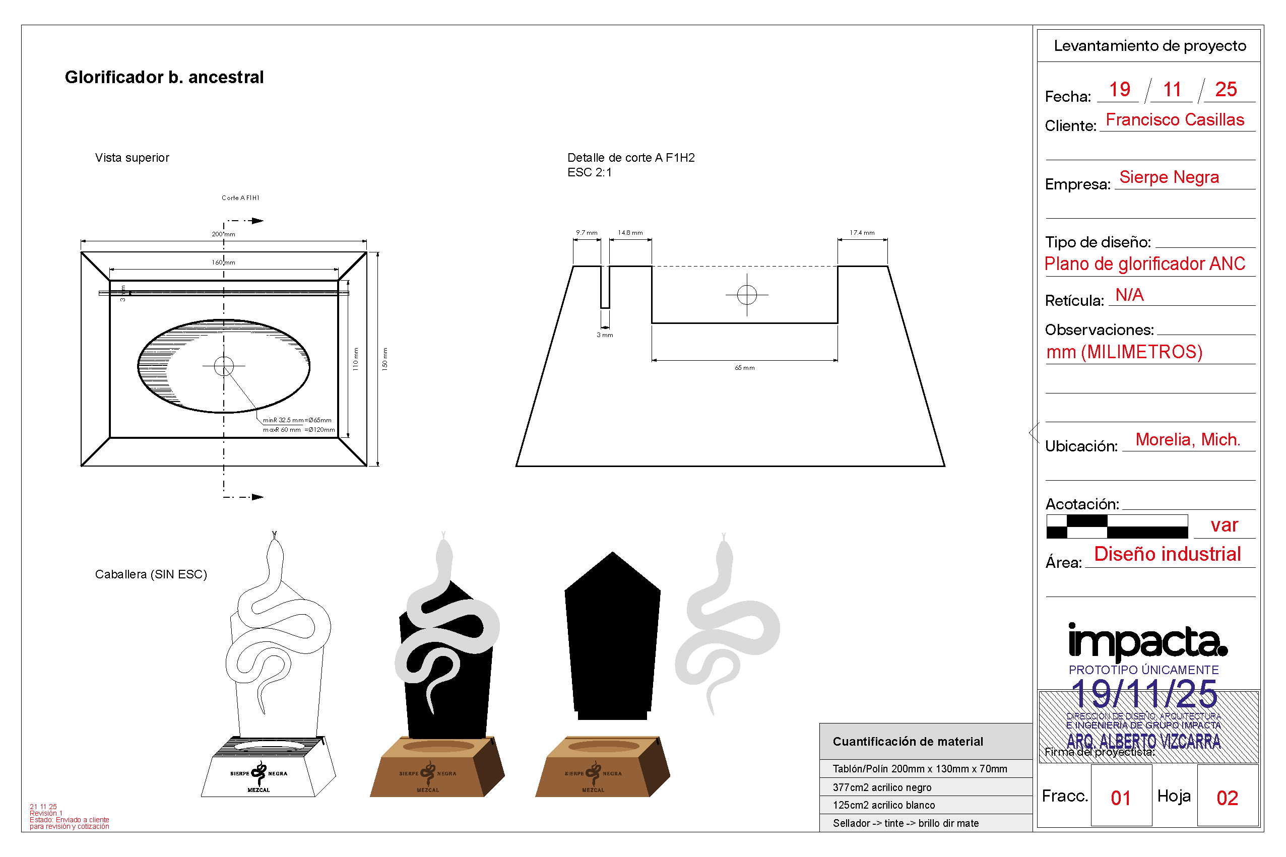 Diseño de glorificador para Mezcal Sierpe Negra
