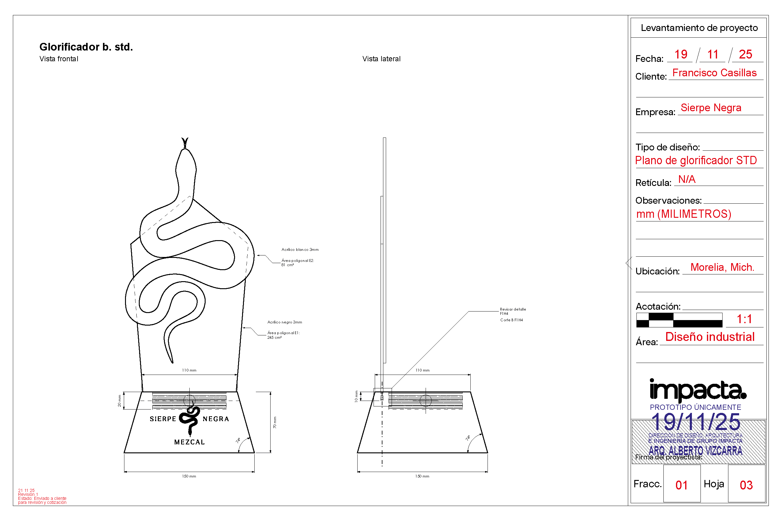 Diseño de glorificador para Mezcal Sierpe Negra