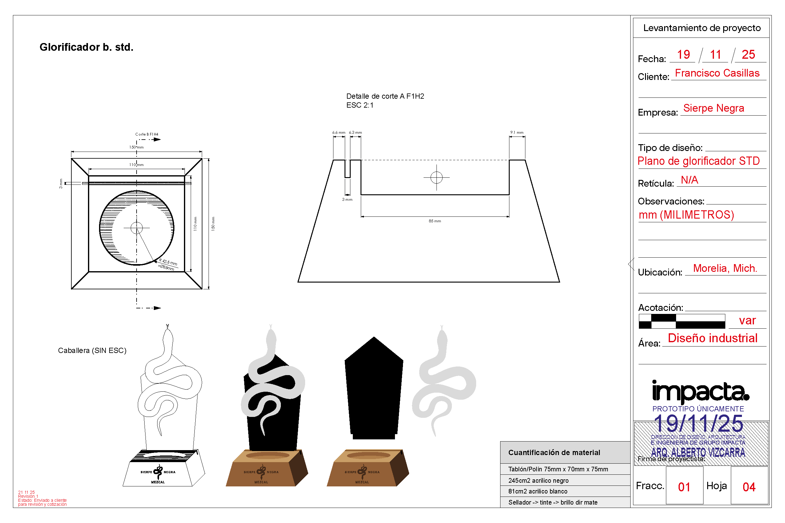 Diseño de glorificador para Mezcal Sierpe Negra